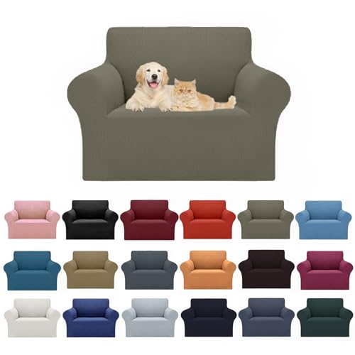 Cupuamon 2026 New Stretch Chair Sofa Slipcovers Couch Cover for 1 Seater Furniture Protector Sofa Covers with Elastic Bottom Jacquard Fabric Small Checks for Pets, Kids - Khaki