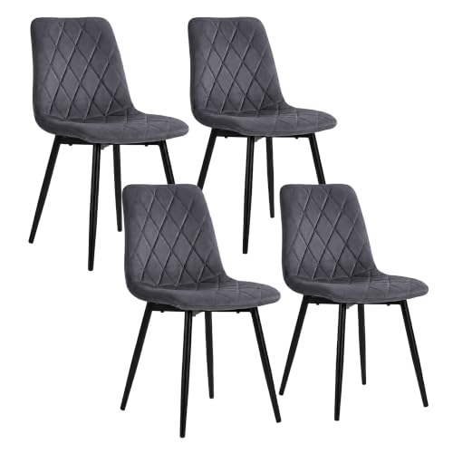 Relaxdays Dining Chair, Set of 4, Velvet, Metal Legs, 120 kg, Anthracite