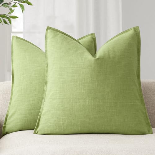 Foindtower Pack of 2, Decorative Linen Soild Throw Pillow Covers Soft Accent Euro Cushion Case Farmhouse Neutral Pillowcase for Chair Couch Sofa Bedroom Living Room Home Decor 26 x 26 Inch Lush Green