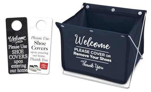 Foldable shoe cover holder (blue) with bonus: please use shoe covers, double side, door hanger.