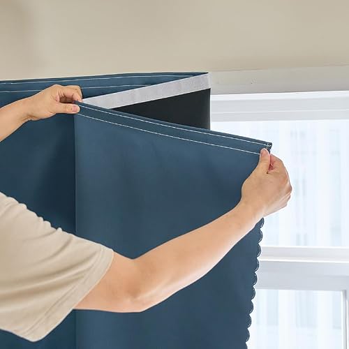 "AJAZZ 100% Blackout Shades Window Cover Self Adhesive Curtains Sticky Curtain Portable Easy Open Blackout Curtains for Bedroom Living Room No Drilling (Navy Blue, 35"" W x 84"" L) 1 Panel"