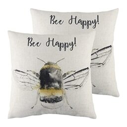furn. Bee Happy Twin Pack Polyester Filled Cushions, White, 43 x 43cm
