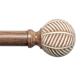 "Wooden Curtain Rods for Windows: Adjustable 1"" Diameter 48-86"" Curtain Rod, Boho Style with Leaf Finials, Faux Wood Grain, Simple and Sturdy"