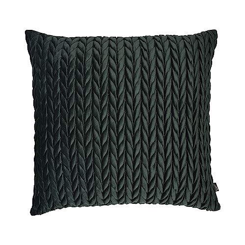 Laurence Llewelyn-Bowen Velvet Cushion – Dark Bottle Green Plaited Design – 43x43cm Decorative Throw Pillow with Filling – Amory Collection – Soft Textured Crochet for Sofa, Bed, or Chair