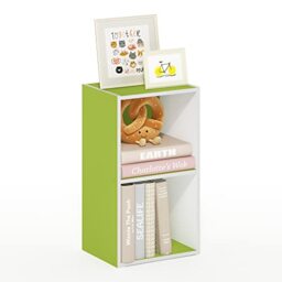 Furinno PASIR 2-Tier Open Shelves Bookcase, Green/White