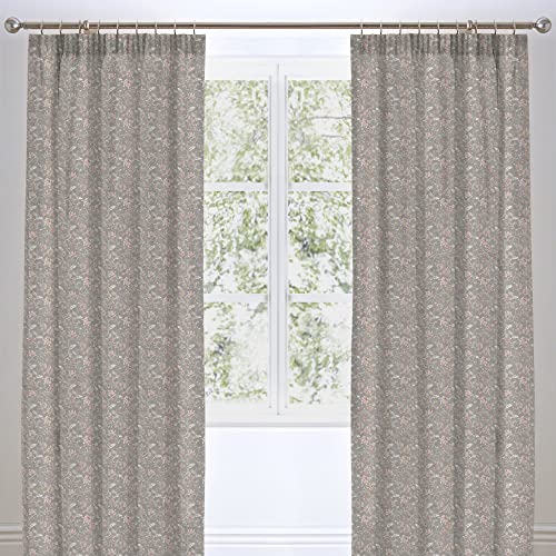 Appletree - Grey Floral Curtains W66 x L54 (168 x 137cm) - 2 Panels - Blackout Curtains - 100% Cotton - Lined - Flower Print Curtains in Grey - Vintage Grey Pencil Pleat Curtains - Pleated Curtains
