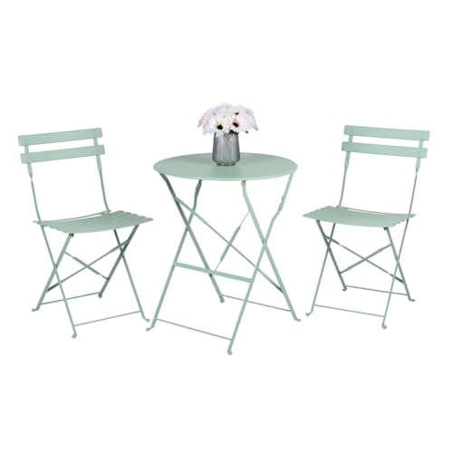 Arti Casa Bistro Set 3-Piece Green - Folding Metal Garden Furniture Set for Balcony or Patio - Round Table with 2 Chairs