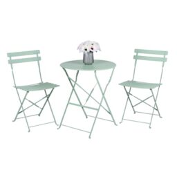 Arti Casa Bistro Set 3-Piece Green - Folding Metal Garden Furniture Set for Balcony or Patio - Round Table with 2 Chairs