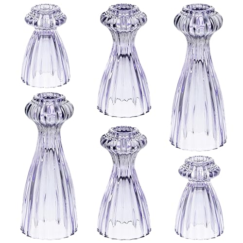 Lysenn Glass Candle Stick Holder Set of 6 ??? Premium Taper Candle Holders for Romantic Ambiance - Candle Sticks Holder Decor for Special Occasions - Purple