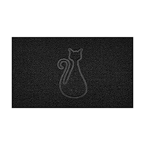 Nicoman Embossed Spaghetti Door Mat Dirt-Trapper Jet-Washable Doormat 70x43cm (Black, CAT Shape) - Use Indoor or Sheltered Outdoor