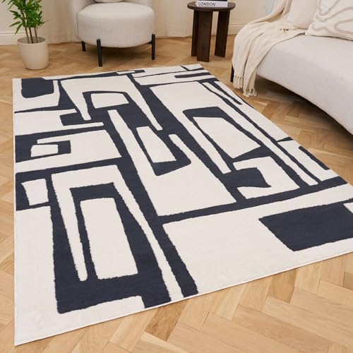THE RUGS Living Room Rug, Loft Collection – Modern Textured 14mm Soft Pile Area Carpet, Non-Shedding & Easy Care [ Abstract Blue, 200x290 cm]