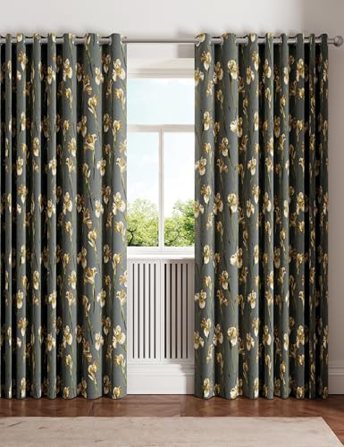 Ted Baker Wild Iris Blackout Lined Curtains Charcoal