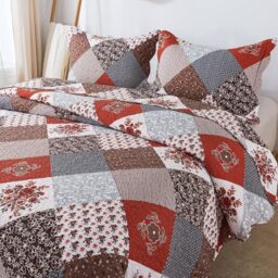 HoneiLife Quilt Set King Size - 3 Piece Microfiber Bedspread Reversible Coverlet Patchwork Bedding Set Lightweight Bedcover Floral Bedspreads All Season Quilts-Amaranth Red