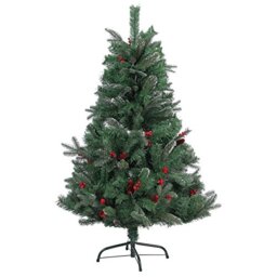 SHATCHI Big Large 6ft Foot Pre Decorated Artificial Christmas Tree with Frosted Tips, Red Pine Cones and Barriers Xmas Decorations 150cm