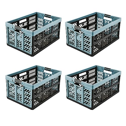 keeeper 4x sturdy professional folding boxes with soft-touch handles, 45 L, Ben, Nordic Blue (Blue)