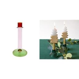 Tall Glass Gold Candle Holder & Christmas Tree Gold Candles Festive Bundle