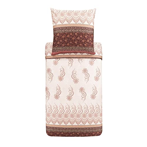 Bassetti Oristano 41 9323446 Bed Linen Set Cotton Mako Satin Beige 2-Piece with Zip 155 cm x 220 cm 80 cm x 80 cm