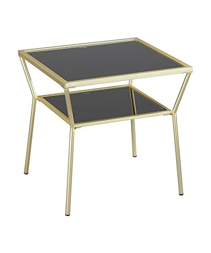 A ASPECT Fusion Glass Side End Table (50 x 50 x 50(H) cm, Brass finish/Black)