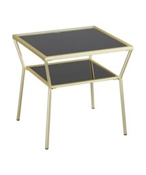 A ASPECT Fusion Glass Side End Table (50 x 50 x 50(H) cm, Brass finish/Black)