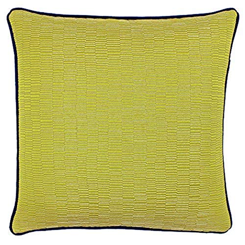 "Riva Paoletti Putney Feather Filled Cushion - Citrine Yellow - Reversible Geometric Striped Design - Jacquard Weave - Contrasting Navy Piped Edges - 100% Polyester - 45 x 45cm (18"" x 18"" inches)"