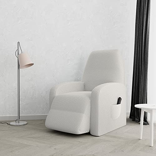 Italian Bed Linen Fashionable cover for reclining chairs, 52% Polyester + 40% Cotton + 8% Elastane, Cream, One Size