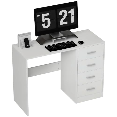 HOMCOM Computer Desk with Drawers Dressing Table High Gloss White