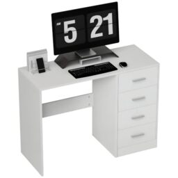 HOMCOM Computer Desk with Drawers Dressing Table High Gloss White