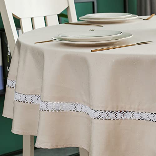 EHouseHome Heavy Duty Fabric Tablecloth, Table Cover with White Lace-Waterproof/Wrinkle Free/Stain Resistant/Oil Proof-for Dining,Indoor&Outdoor,Wedding,Holiday,Nature,Round 70Inch