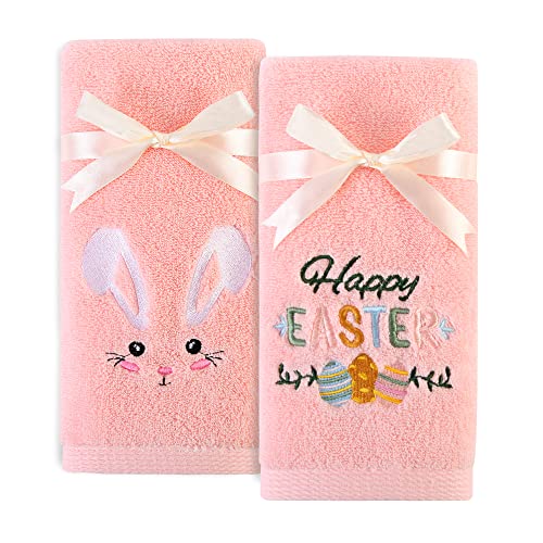 Quera 2 Pack Easter Hand Towels 100% Cotton Embroidered Premium Luxury Decor Bathroom Decorative Dish Towels Set for Drying, Cleaning, Cooking, Holiday Towels Gift Set 14'' x 29''