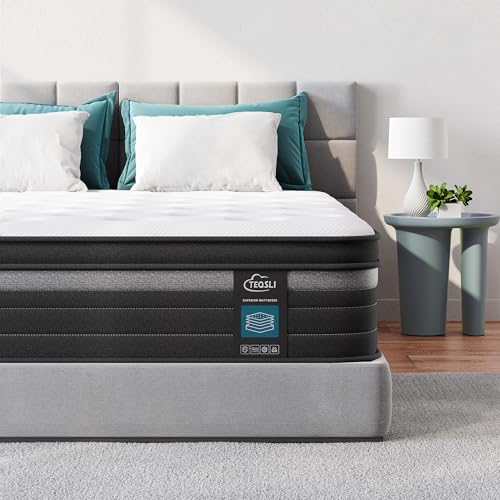 TeQsli Individually Pocket Sprung King Mattress 5FT with Soft Fabric, 9 Inch Hybrid Mattress King for Pressure & Back Pain Relief, Medium Firm Mattresses in a Box-150x200x22cm