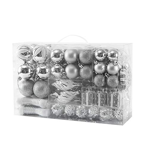 Sattiyrch 78ct Christmas Balls Ornaments Set for Xmas Tree,Shatterproof Christmas Tree Decorations with Reusable Hand-Help Gift Boxes (Silver)