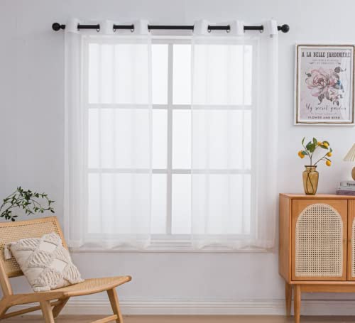 PI Sheer Curtains Panels Ring Top Airy Voile Window Draperies for Dining Room 2 Panels (W42 X L63, Ivory)