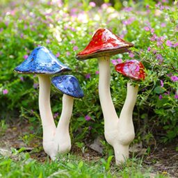Mushroom Yard Decor 2pcs - Ceramic Mushroom for Garden, Mushroom Statue Decor, Fairy Garden Stakes Ceramic Lawn Ornament Decor Plants Stake