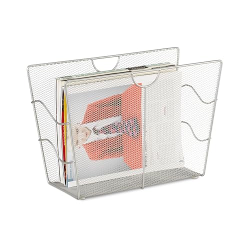 Relaxdays Mesh Newspaper Stand, Metal Newspaper Bin, Freestanding Rack, HWD 27 x 39 x 17 cm, Silver