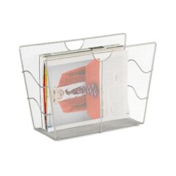 Relaxdays Mesh Newspaper Stand, Metal Newspaper Bin, Freestanding Rack, HWD 27 x 39 x 17 cm, Silver