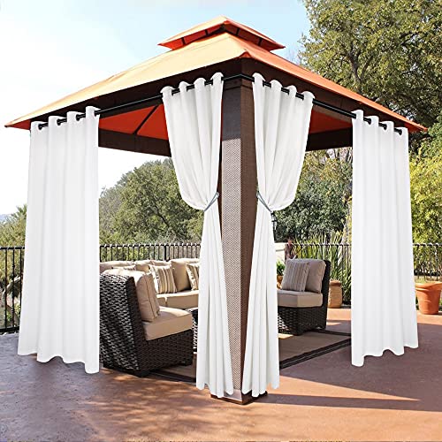 BONZER Outdoor Curtains for Patio Waterproof Light Blocking Privacy - Weather Resistant Grommet Outside Curtains for Gazebo, Porch, Pergola, Cabana, Deck, Sunroom, 1 Panel, 52W x 84L inch, White