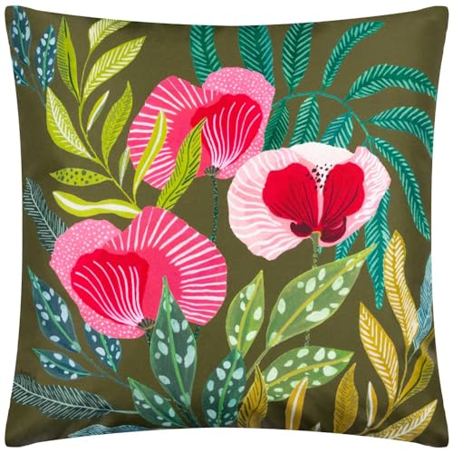 Wylder Nature House of Bloom Poppy Outdoor Cushion Cover,Olive,43 x 43cm