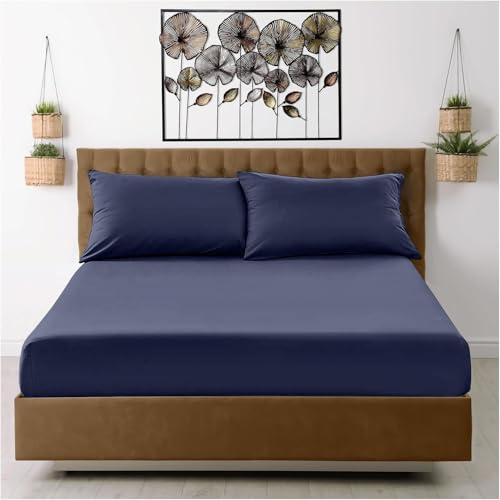 GC GAVENO CAVAILIA Luxury King Size Fitted Sheets - Microfiber 38cm Deep Pocket Bed Sheet - Breathable, Wrinkle & Fade Resistant - Elastic Corner Mattress Cover Washable - 152x200 cm - Navy