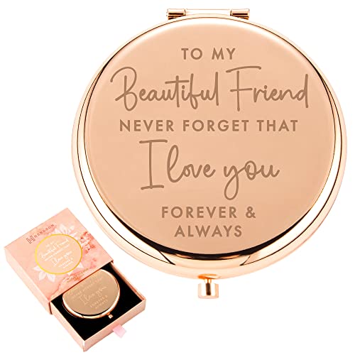 Rose Gold Compact Mirror - Sentimental Friend Gift Ideas for Women - Birthday Gifts for BFF, Bestfriend, Besties, Long Distance, Christmas