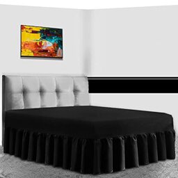 GC GAVENO CAVAILIA Percale Extra Deep Fitted Valance Sheet, Non Iron Frilled Sheets, Easy Care Plain Dyed Bedding 180 TC, King, Black