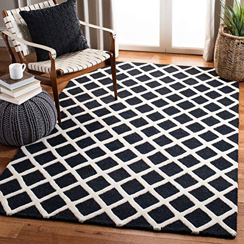 Safavieh Diamond Indoor Hand Tufted Rectangle Area Rug, Cambridge Collection, CAM135, in Black / Ivory, 122 X 183 cm for Living Room, Bedroom or Any Indoor Space