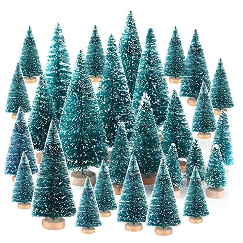 KUUQA 48Pcs Mini Sisal Trees Bottle Brush Trees Diorama Models Miniature Christmas Trees for Crafts, Christmas Party Home Decoration, Small Size Trees