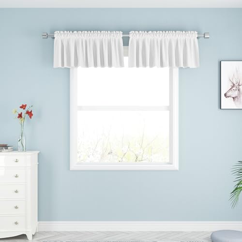 UPOPO White Kitchen Tier Curtains 16 inches Long Over Sink Linen Textured Cafe Curtains Short Caravan Bathroom Privacy Small Mini Half Window Curtain Basement 2 Panels Rod Pocket