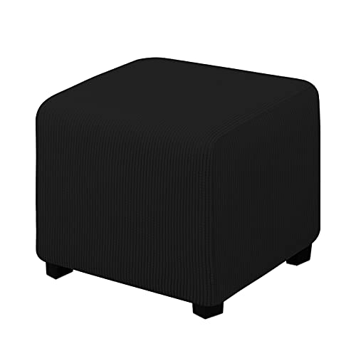 Easy-Going Stretch Square Ottoman Cover 15x15x15inch Black - Folding Storage Footstool cover Furniture Protector Soft Rectangle slipcover with Elastic Bottom