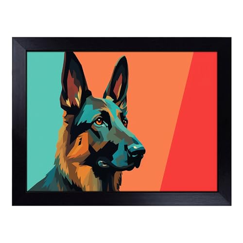 Lap Tray with Bean Bag Cushion, German Shepherd Minimalism - Handmade in the UK, Raised Wooden Edge, Padded Cushion, Heat-Resistant Wipe-Clean Surface, for Meals, Laptops and Crafts