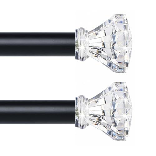 TVWOO 2 Pack Black Curtain Rods 28 to 48 Inch,3/4 Inch Adjustable Curtain Rod Set,Modern Single Window Curtains Rods,Heavy Duty Curtain Rods,Acrylic Finials Decorative Drapery Rods 18-45???,Matte Balck