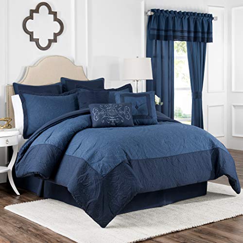 Vue Bensonhurst Modern Farmhouse Medallion Bed Spread, Queen, Blue