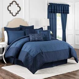 Vue Bensonhurst Modern Farmhouse Medallion Bed Spread, Queen, Blue