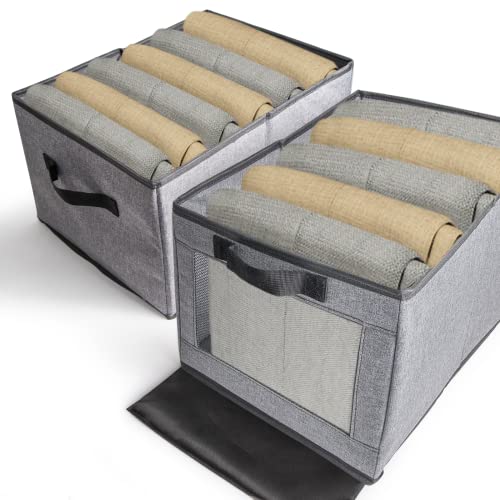 tEEZErshop Wardrobe Organiser 2 Pieces-40x32x23 Large Capacity Boxes Wardrobe with Stable PP Cardboard [ca.1,3kg] Foldable Mesh Clothes Storage & Storage Box with Transparent