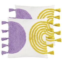 furn. Heya Home Archow Cotton Tufted Feather Filled Cushion - Twin Pack, Lilac/Yellow, 45 x 45cm